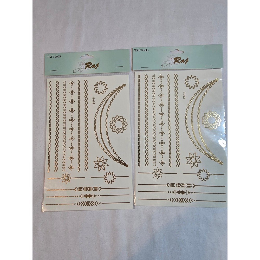 Raj Metallic Temporary Tattoos Body Art Gold Silver Henna Style Stickers Lot‎ - Picture 5 of 11